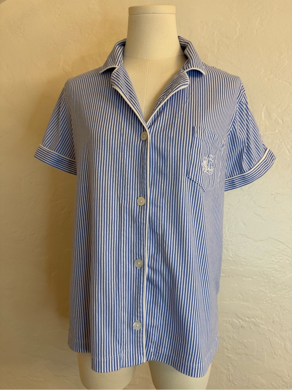Lauren Ralph Lauren Blue & White Striped Pajama Top – Size M